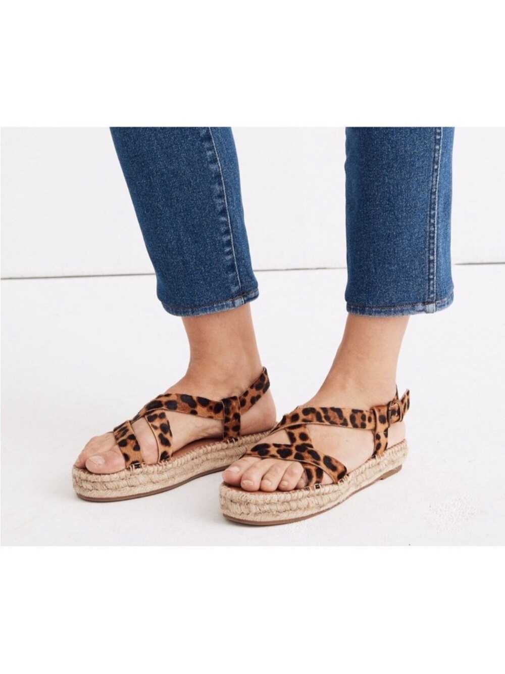 Madewell The Malia Espadrille Sandal in‎ Leopard Calf Hair Size 8